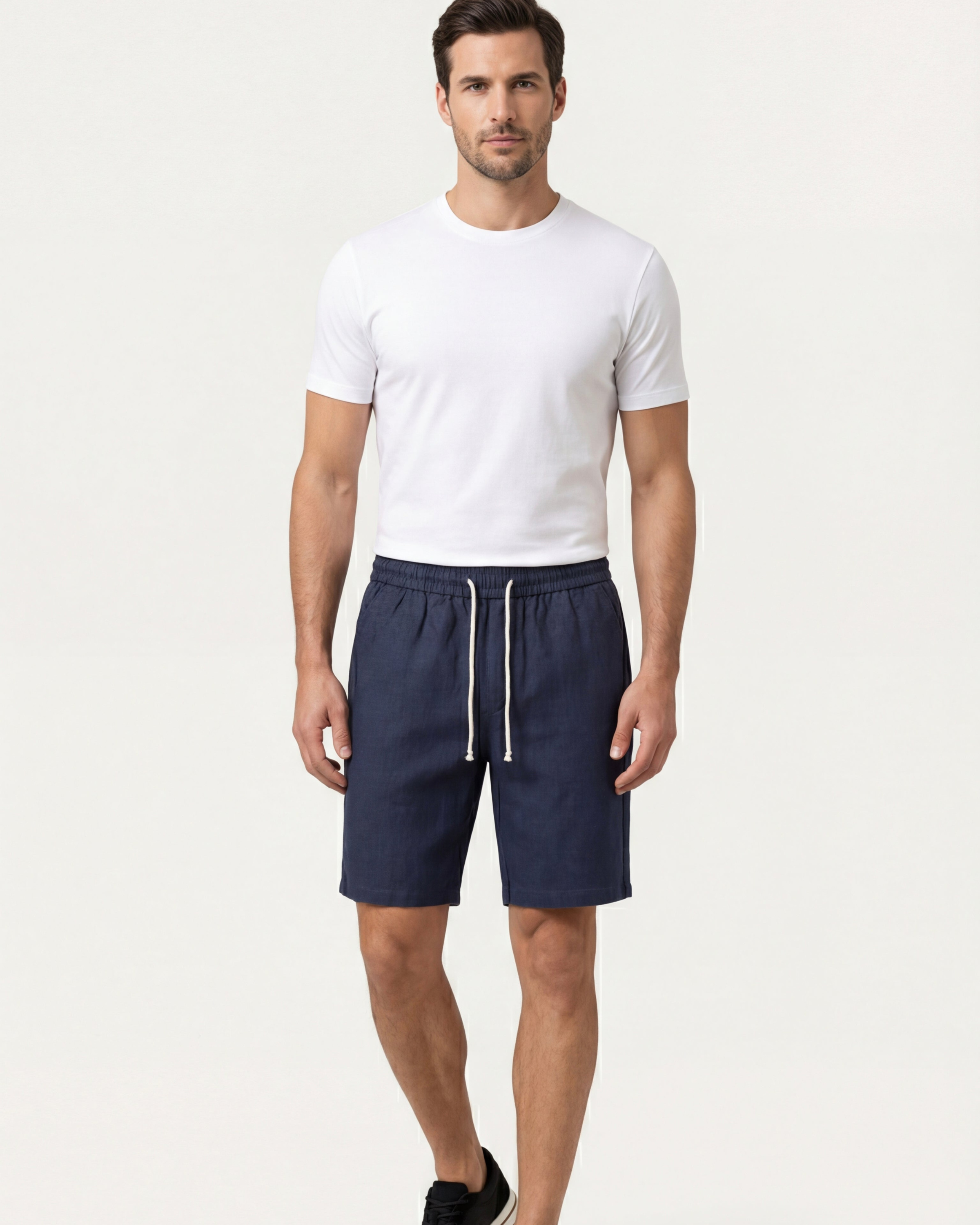 LECCI LINEN DRAWSTRING SHORT - NAVY